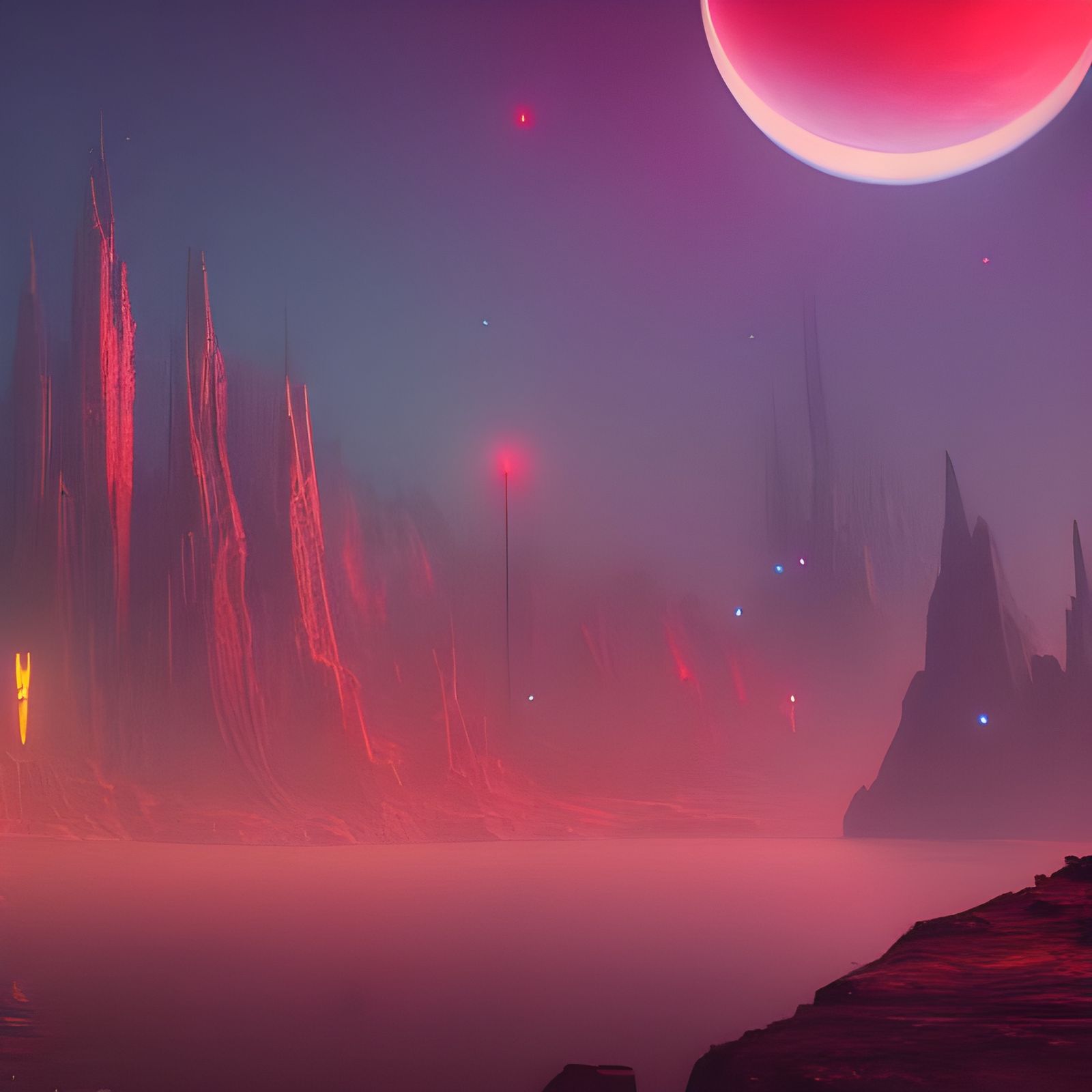 Fantastical Neon Moon, Digital Concept Art