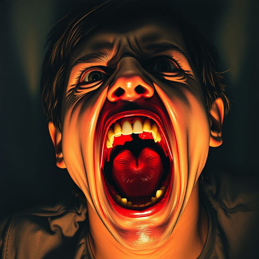 Distorted Face in Unsettling, Flickering Light