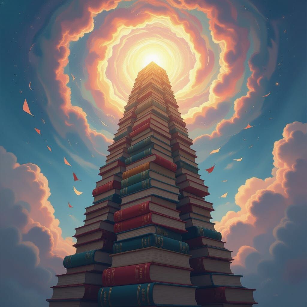 Cosmic Book Sculpture: Love Ascends in Surreal Digital Art