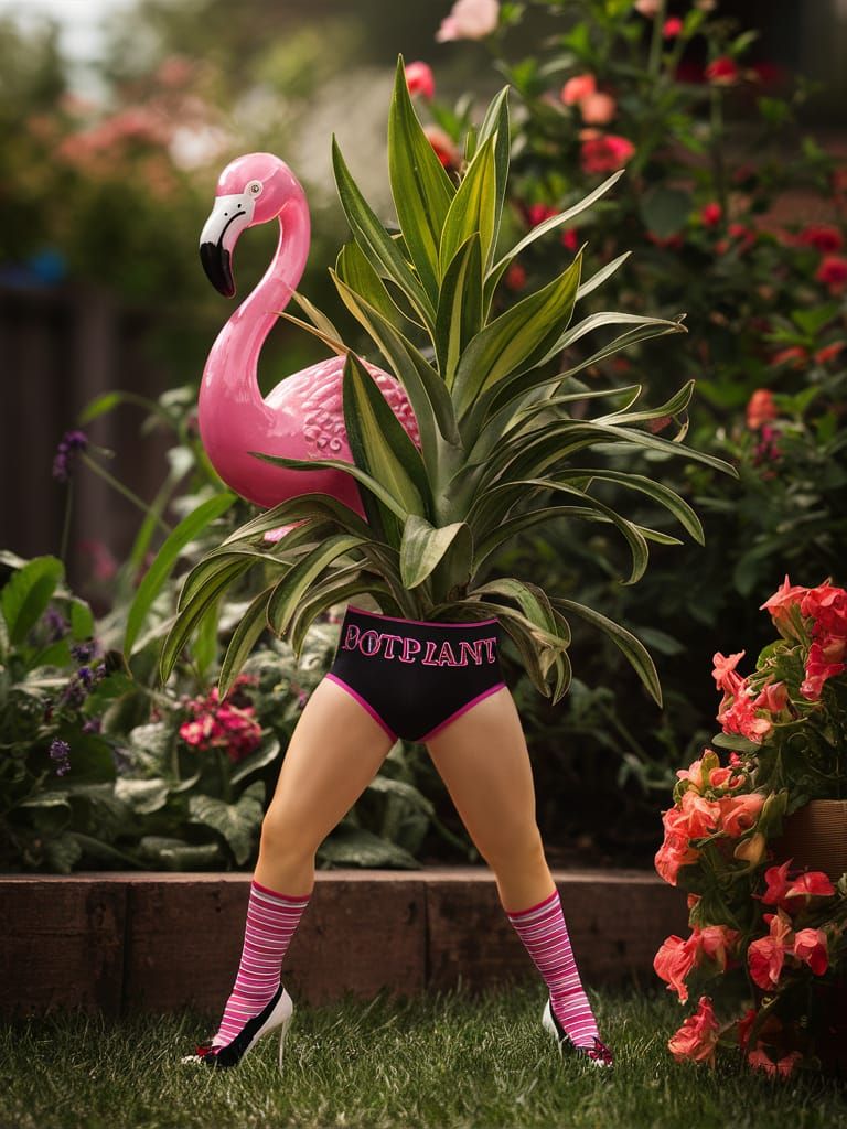 Santalina Plant in Hotpants with Flamingo Planter