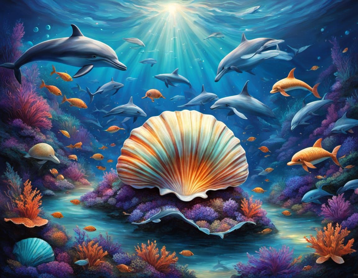 Giant Gemstone Seashell in Bioluminescent Underwater Dreamsc...