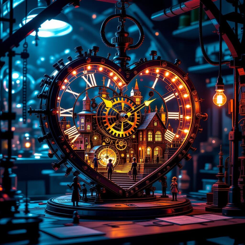 Steampunk Clockwork Heart Miniature Village