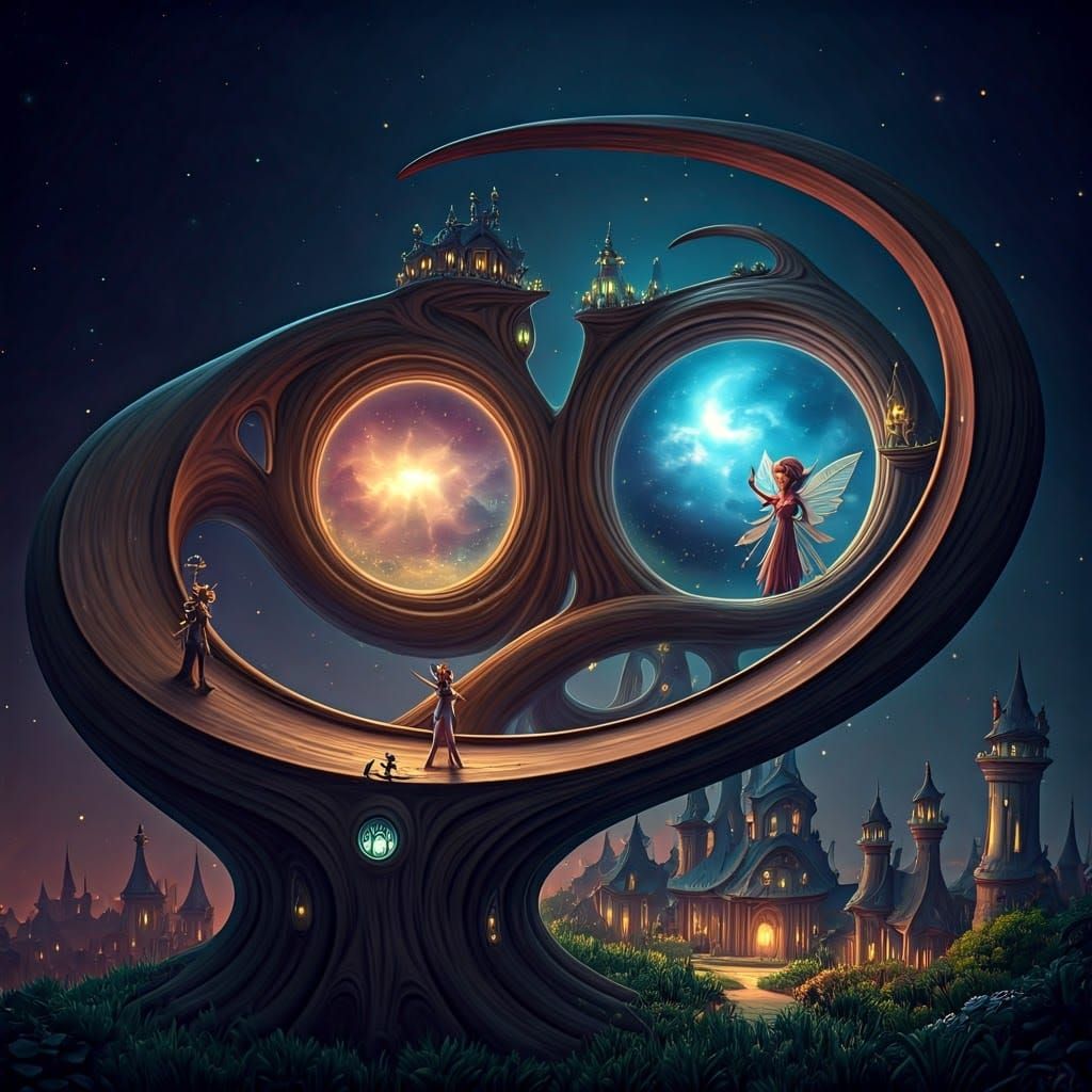 Whimsical Portal Sculpture with Magical Creatures