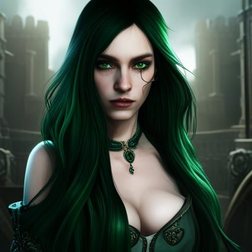 Slytherin Girl in Detailed Matte Painting Style