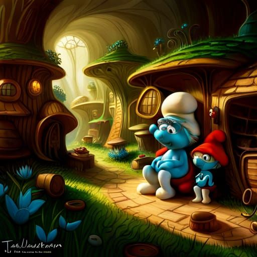 Hyperreal Smurfs in Miniature Shroomtown Fantasy