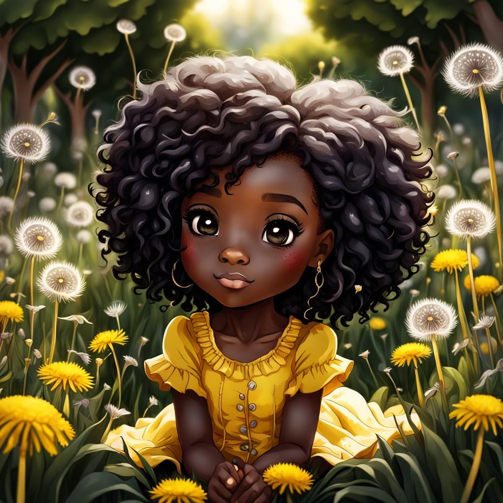 Chibi Girl in Dandelion Garden