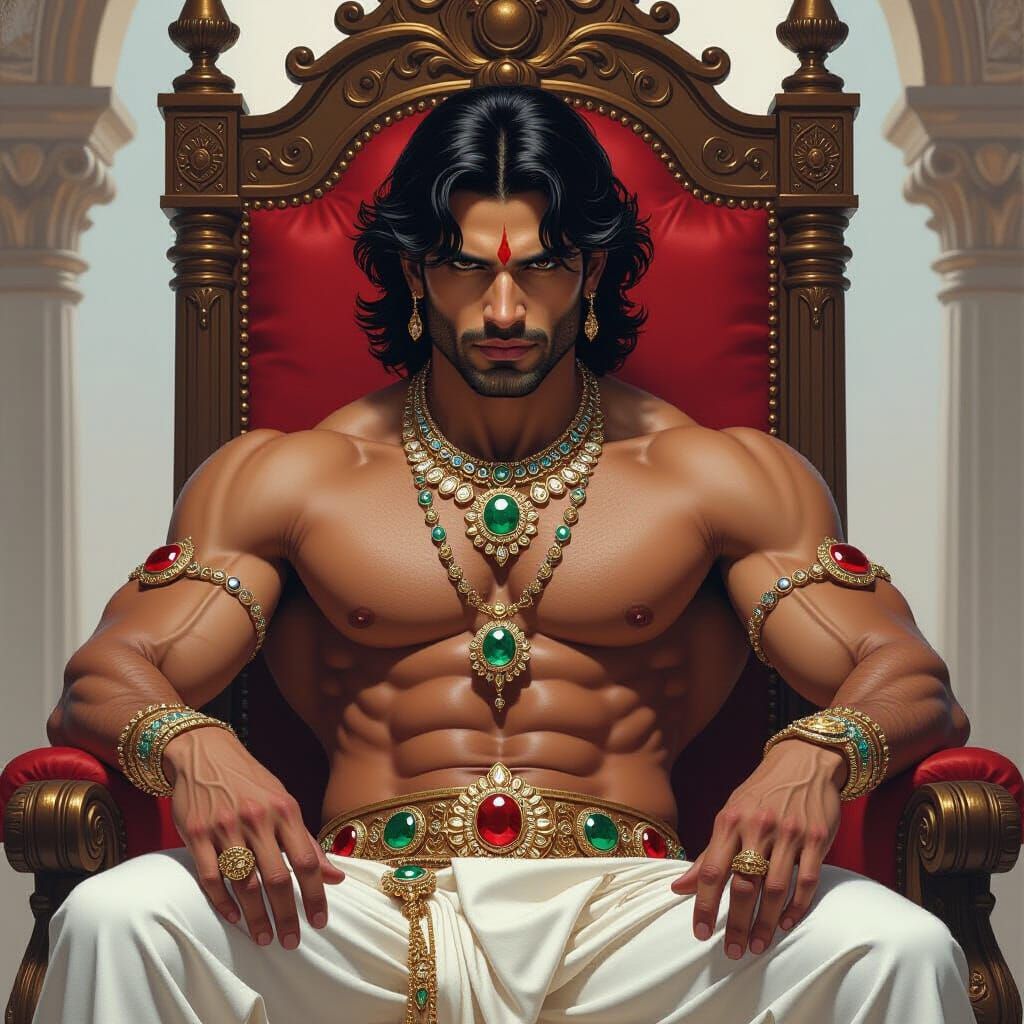 Indian Man on Throne in Fantasy Art Style