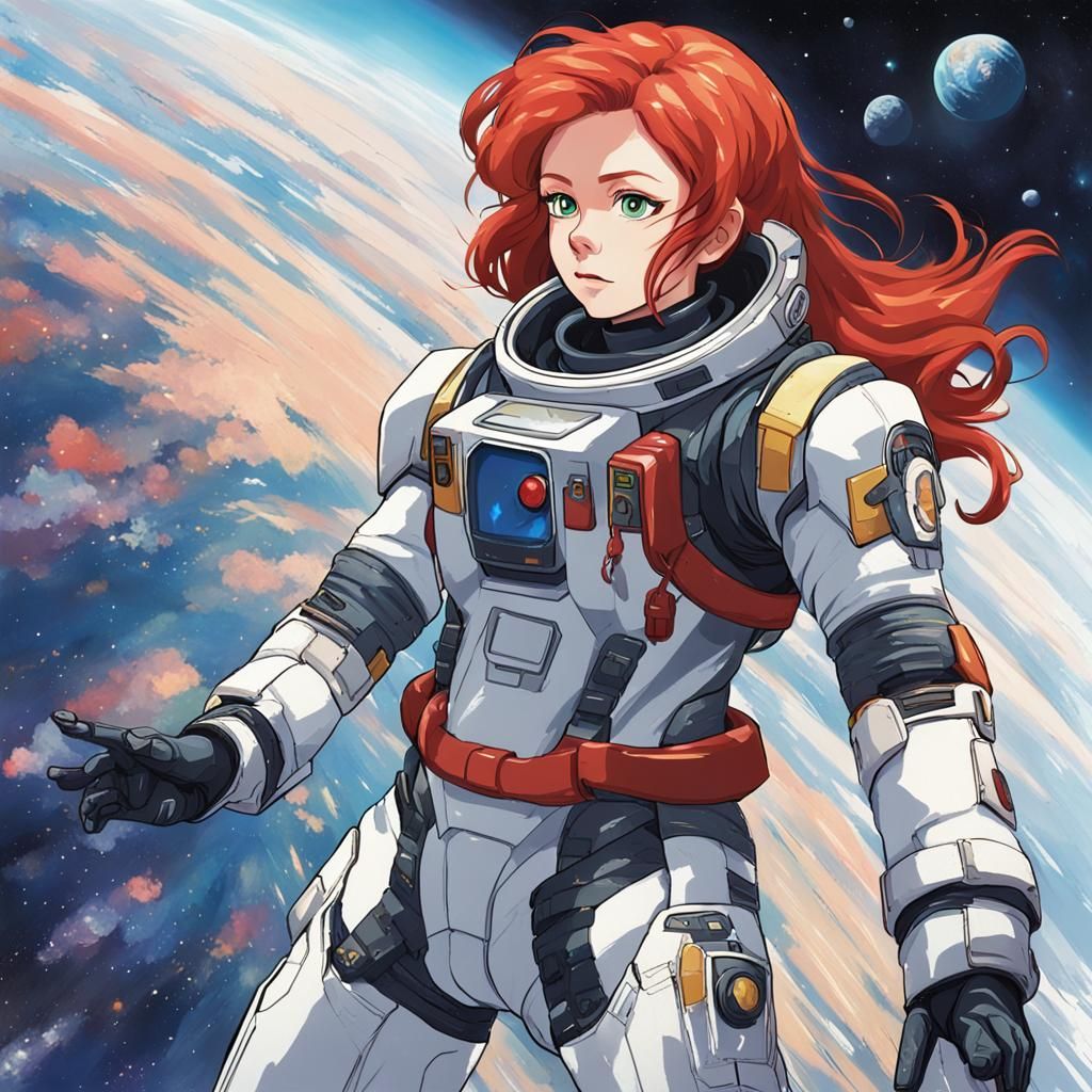 Girl on Gundam Suit in Outer Space