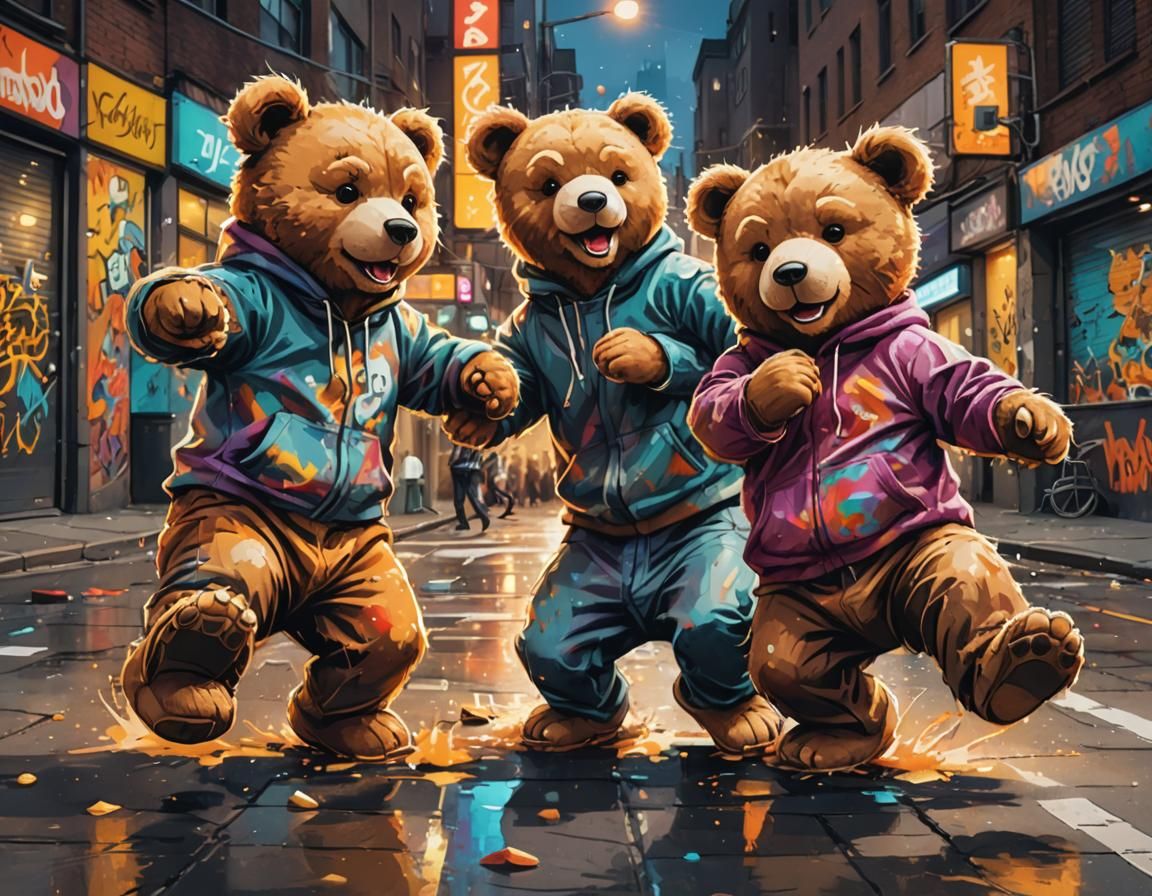 Teddy Bears Breakdancing: Street Art Illustration