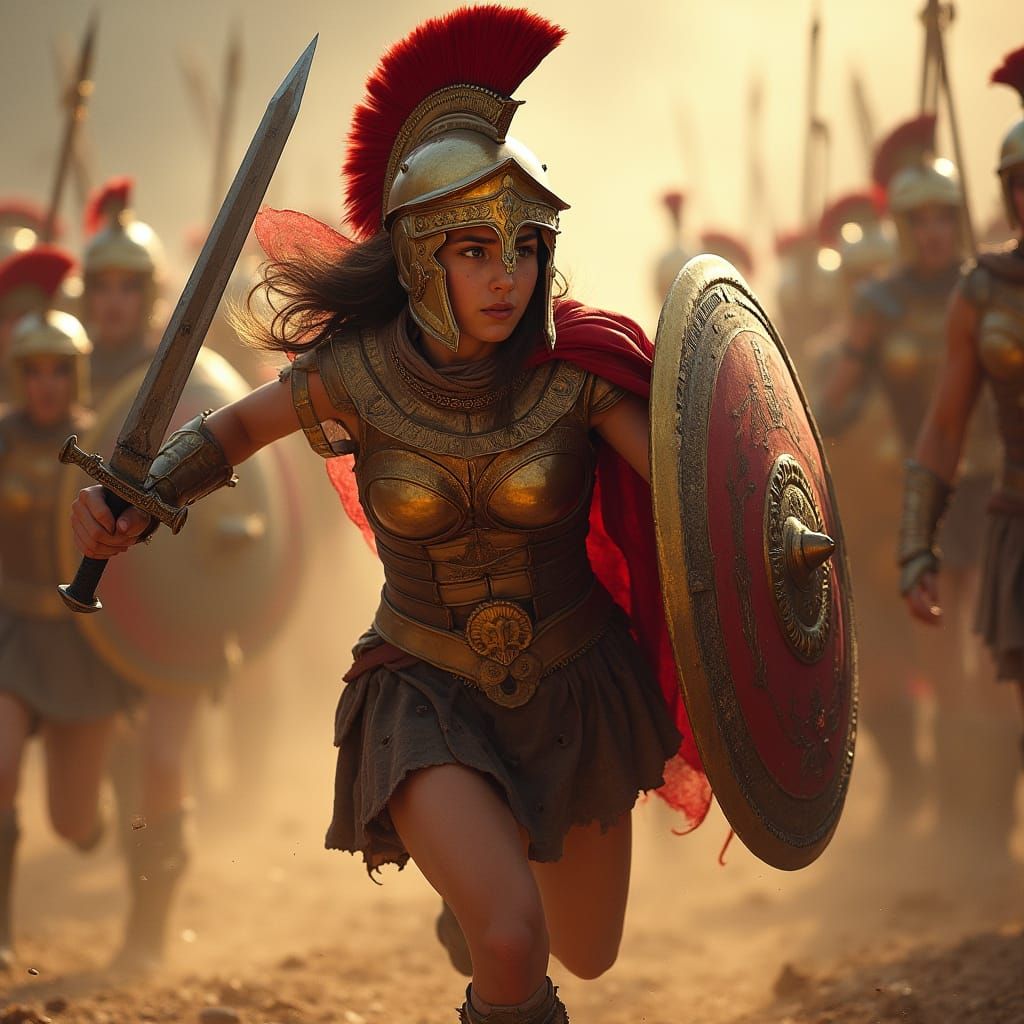 Epic Spartan Warrior Charging into Battle