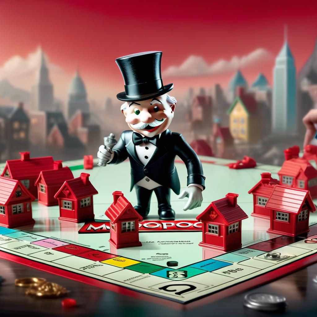 Mr. Monopoly Places Red Houses on Board