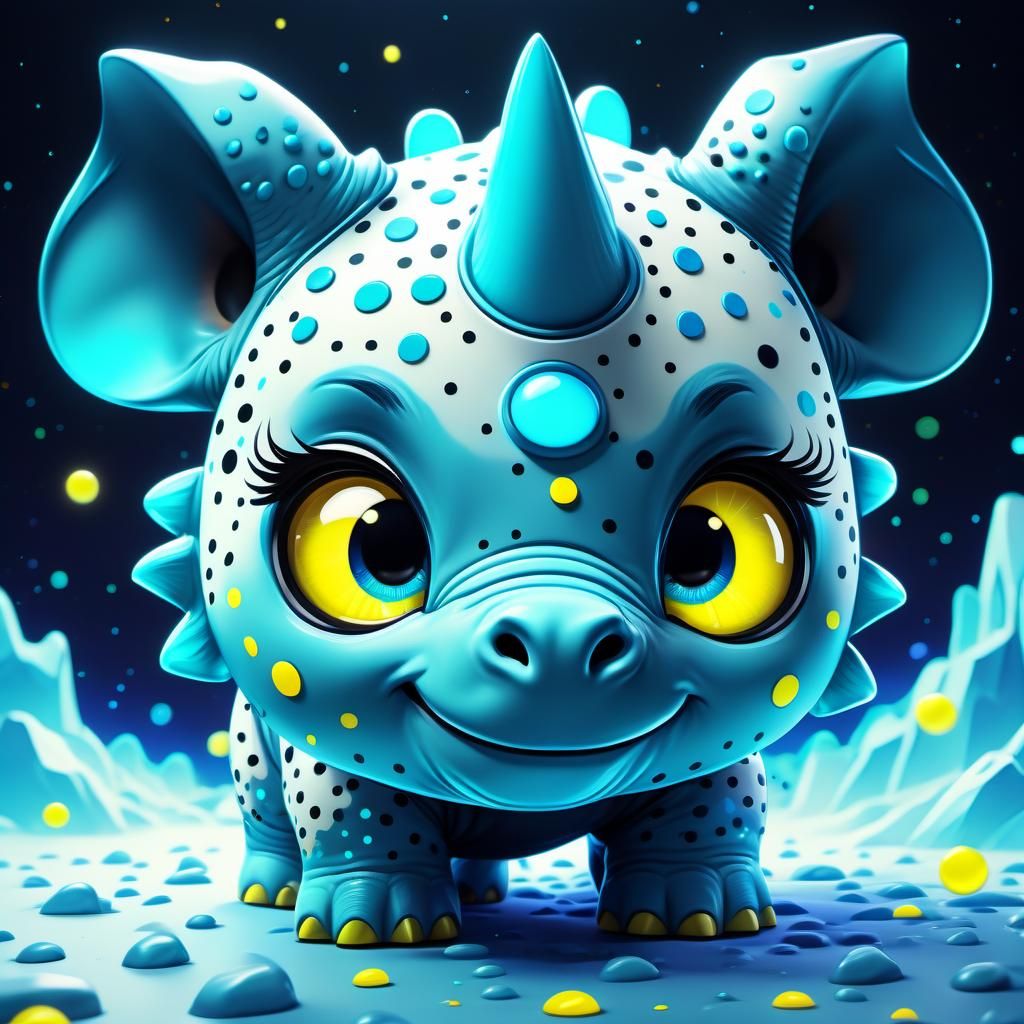 Colorful Chibi Rhino Blacklight Poster Art