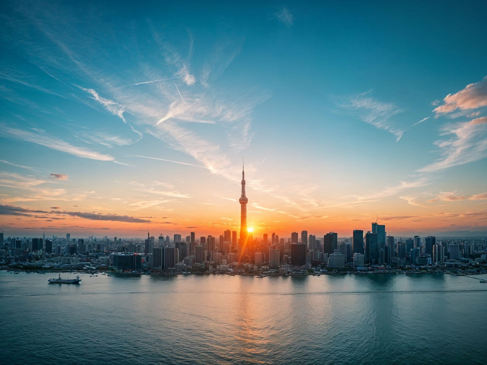 Tokyo Skyline at Sunset From Drone View