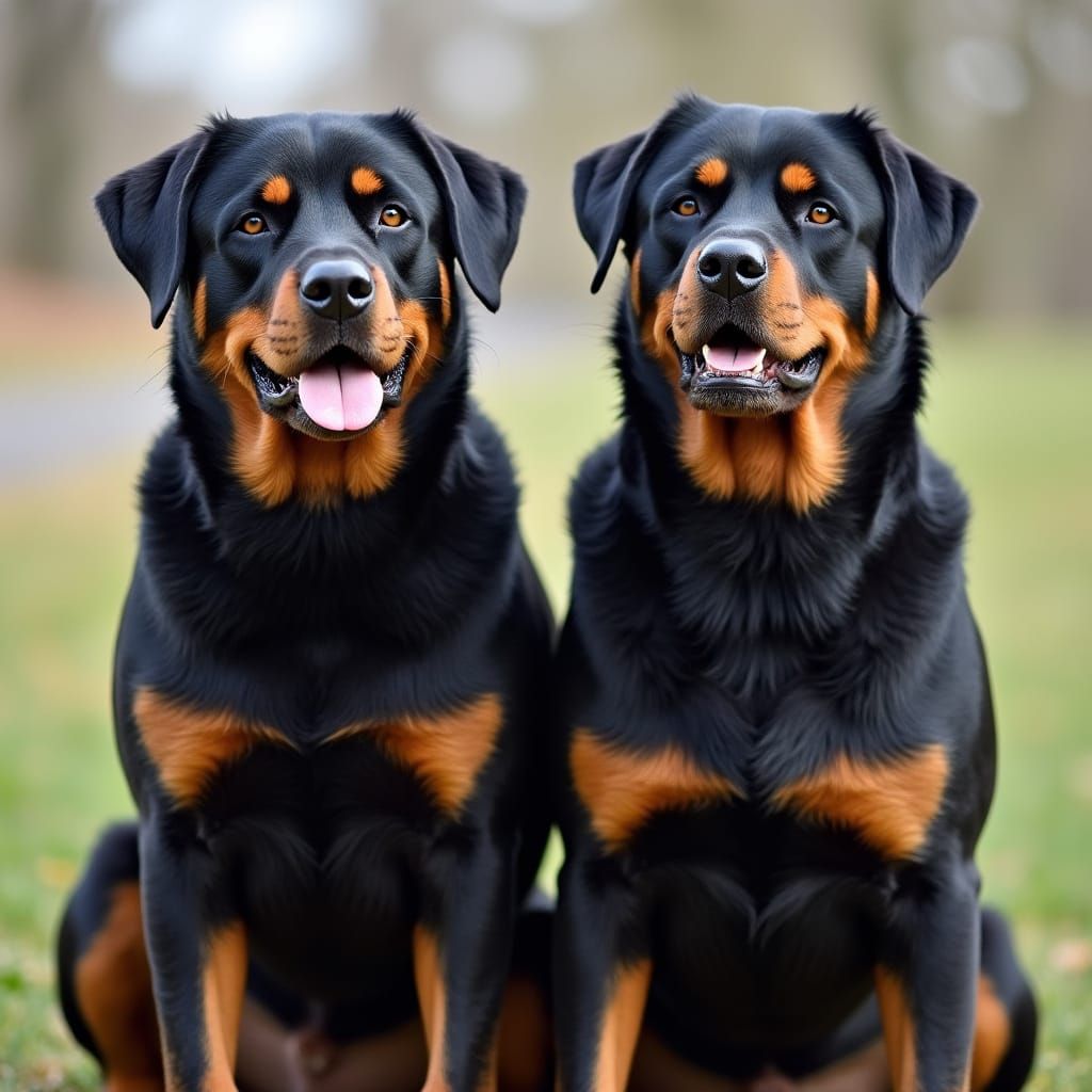 Two Loyal Rottweilers Stand Watch