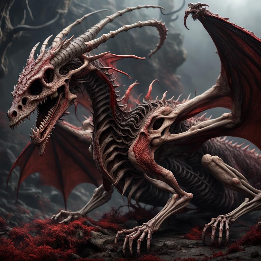 Macabre Skeletal Dragon in Detailed Matte Painting