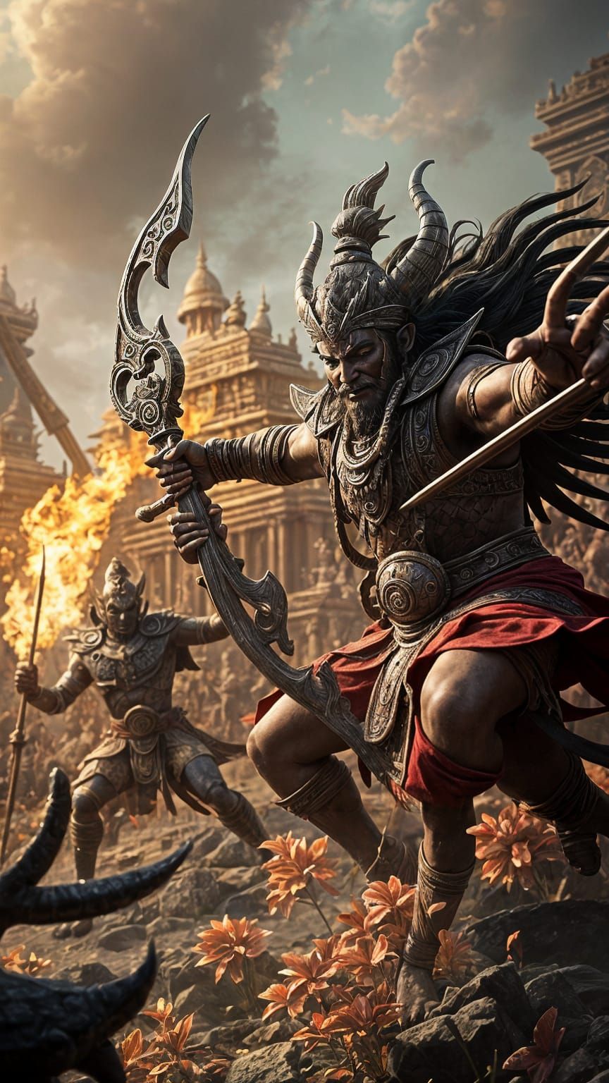 Epic Battle Between Gods and Demons in Matte Painting