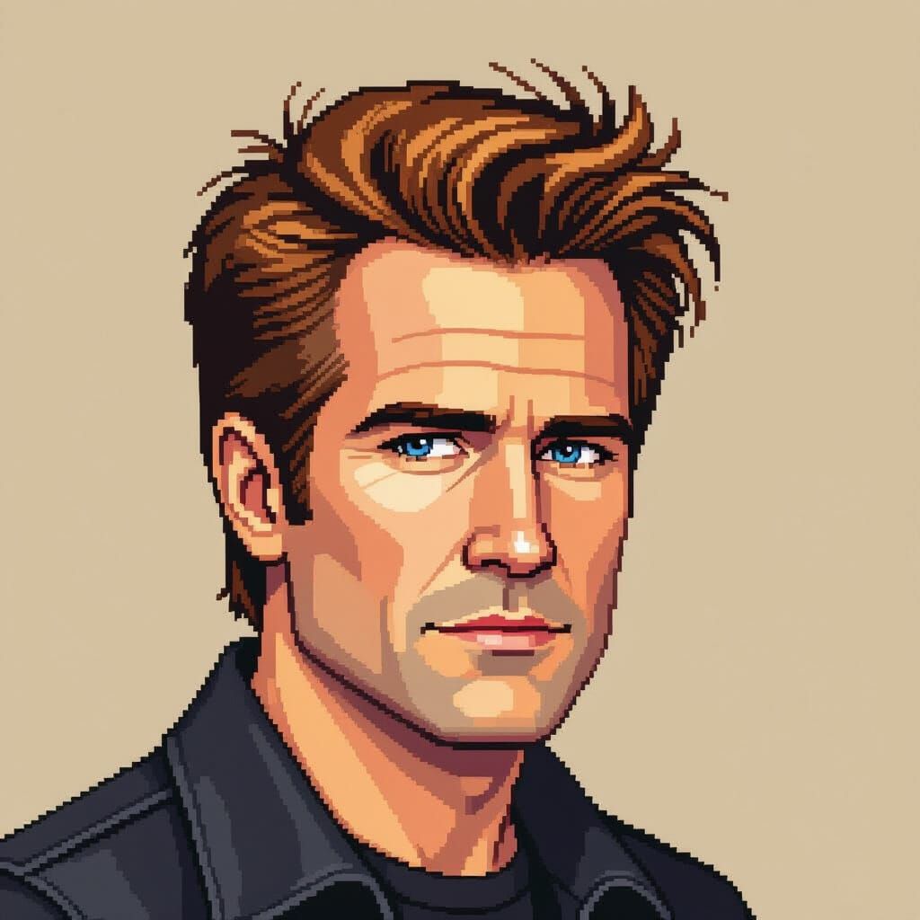 Bryan Adams Pixel Art Portrait in 16-bit Style