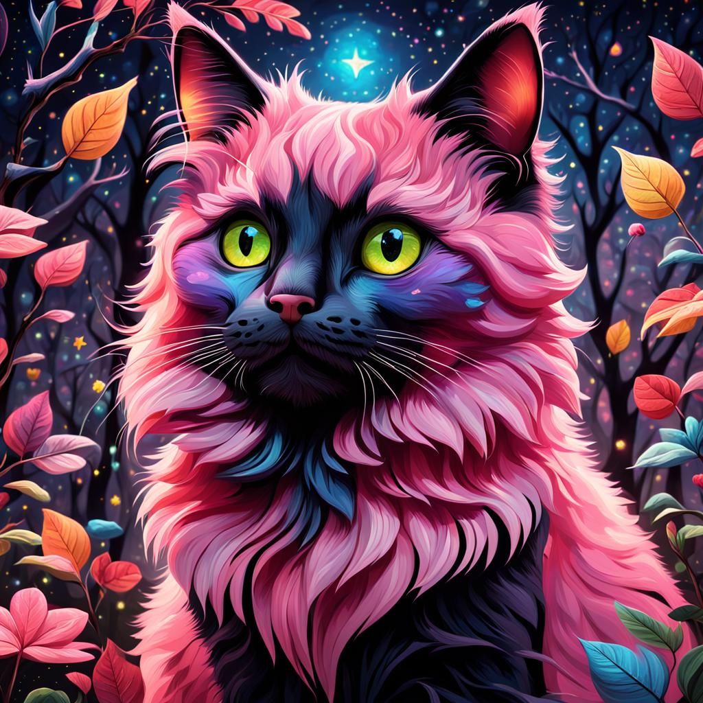 Pink Cat in Wonderland: Pixar-Style Starry Night