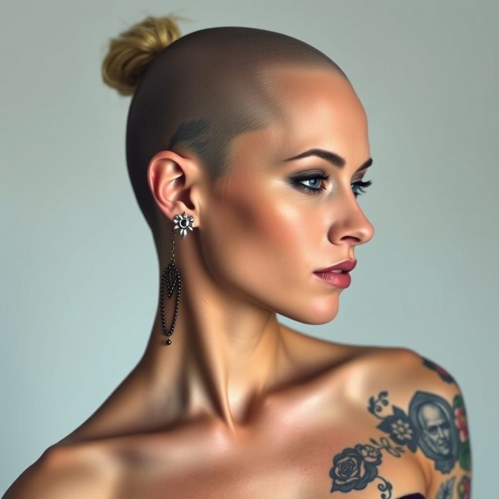 Bold Woman with Earrings and Tattoos