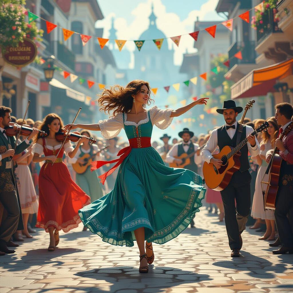 Square Dance Protest Concept Art in Art Nouveau Style