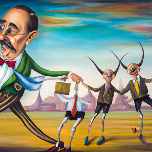 Surreal Three-Legged Race with Grandpa in Dali Style