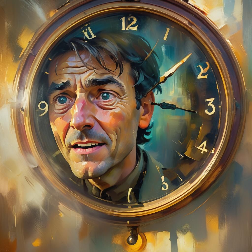 Person Gazing at Clock in Impressionistic Portrait