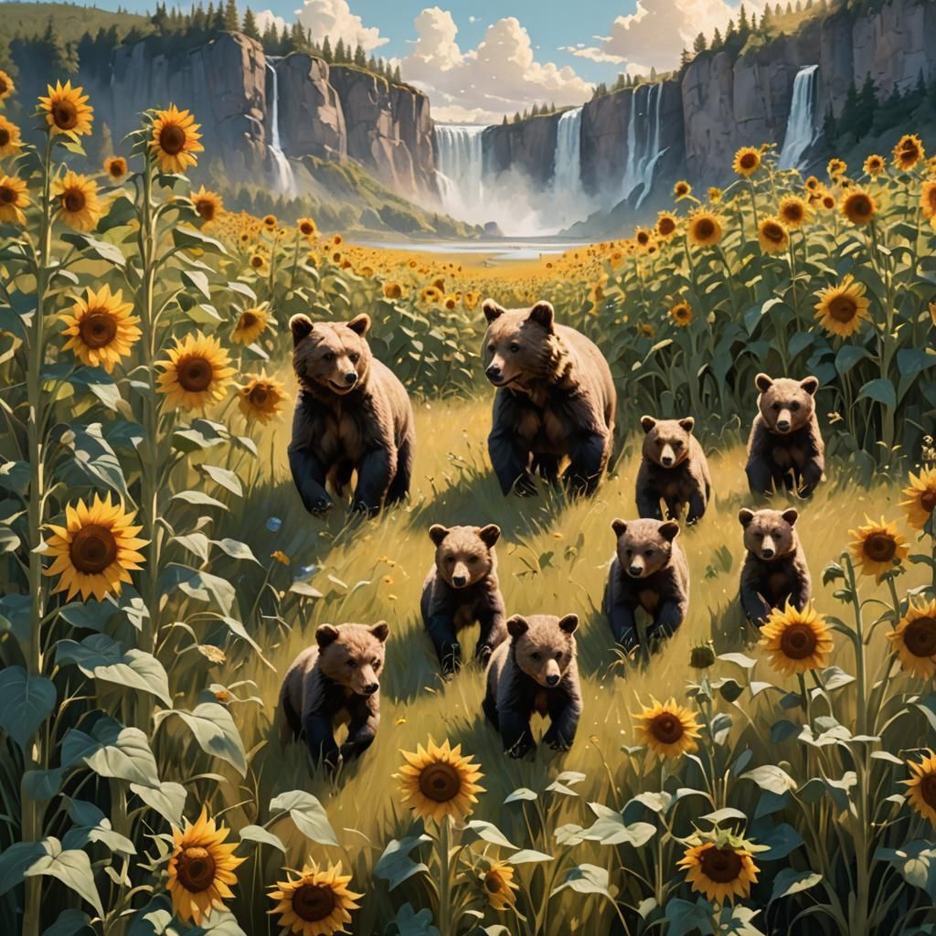 Hyperrealistic Baby Bear Cub Runs to Family