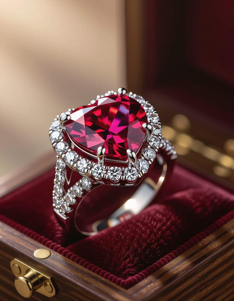 Intricate Ruby and Diamond Heart Wedding Ring