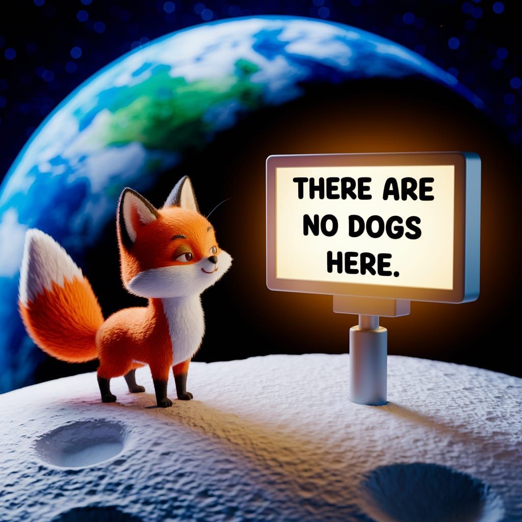 Fox on the Moon Gazing at Billboard