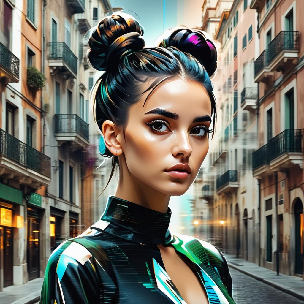 Glitch Art Portrait of Gothic Girl in Lisbon