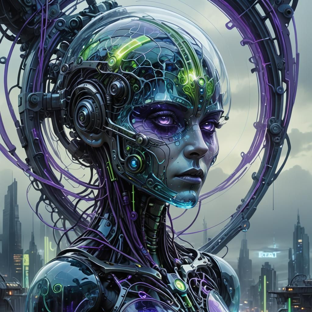 Biomechanical Eye and Brain in Cyberpunk Style