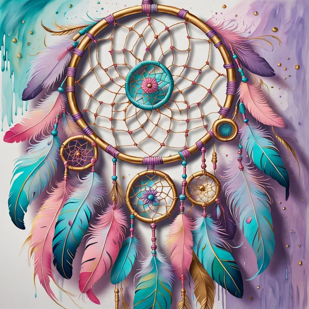 Ethereal Dream Catcher in Gouache and Watercolor