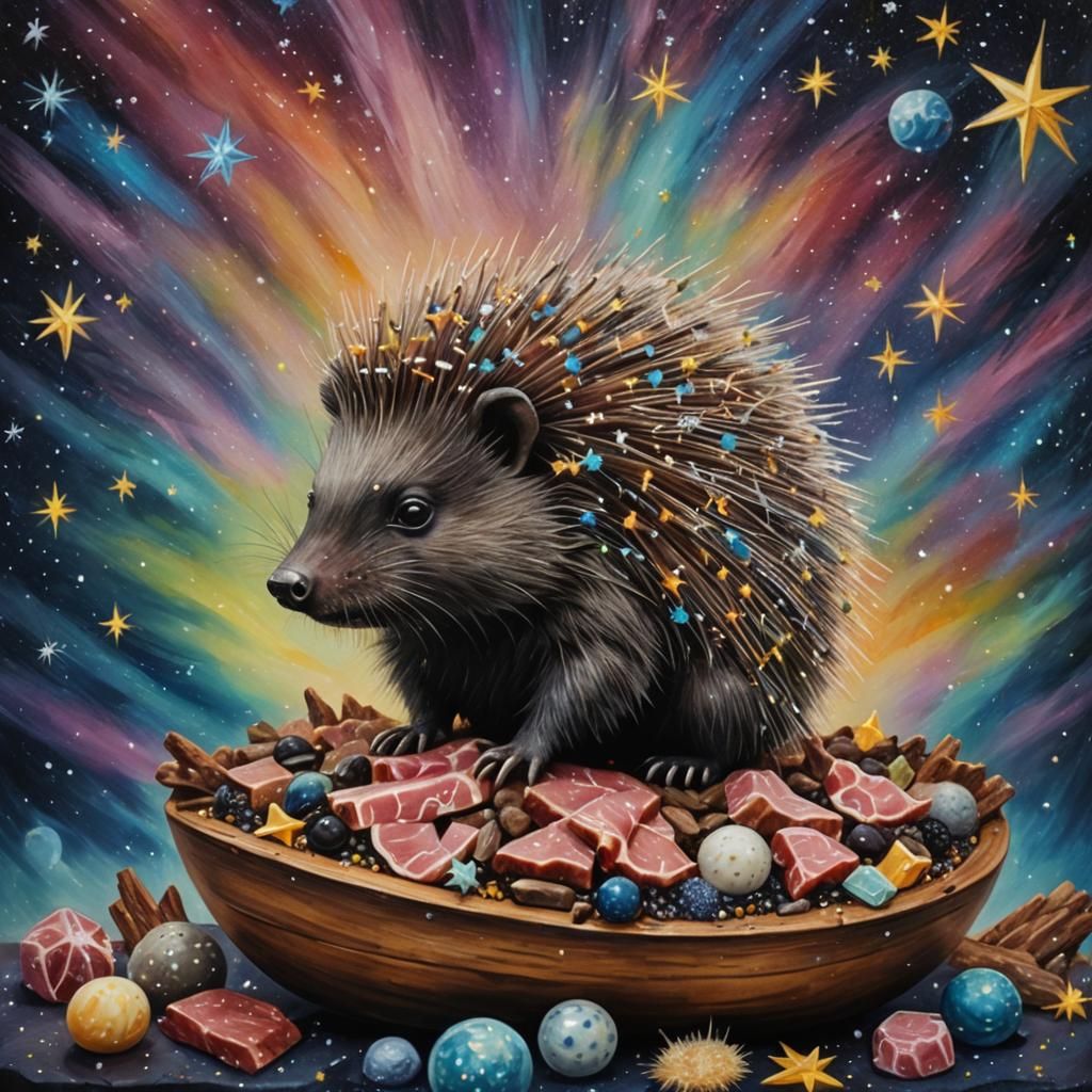 Porcupine on Biltong Ark in Surrealist Oil Painting