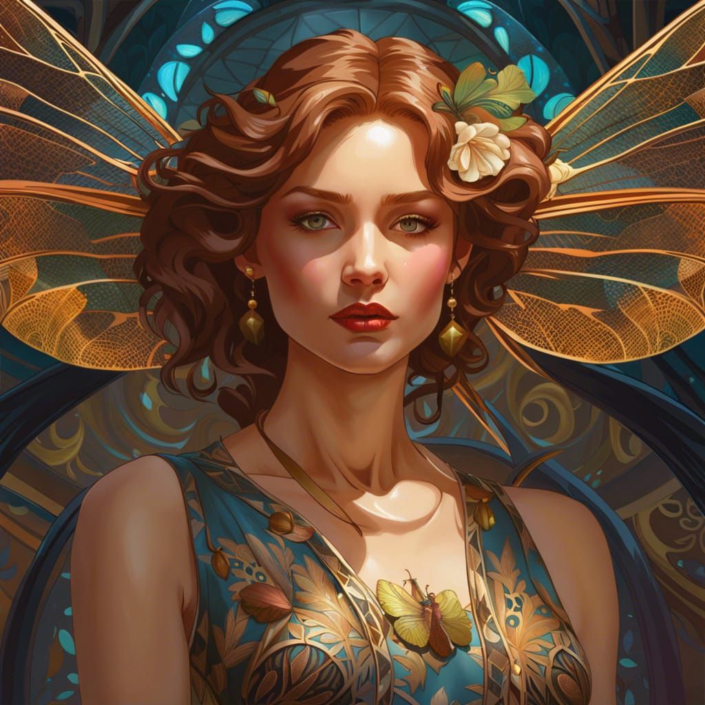 Girl in Dragonfly Dress: Hyperdetailed Portrait