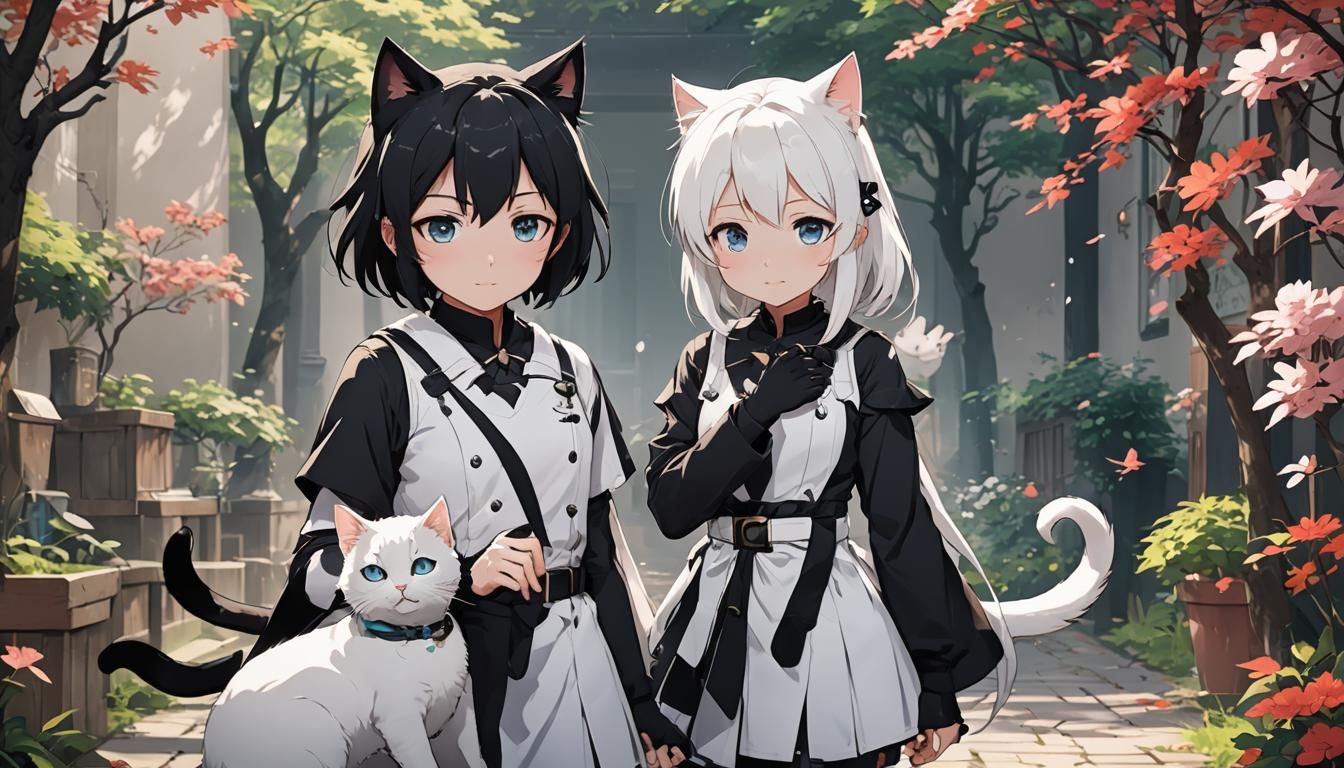 Charming Anime Scene: Cats Meeting Children
