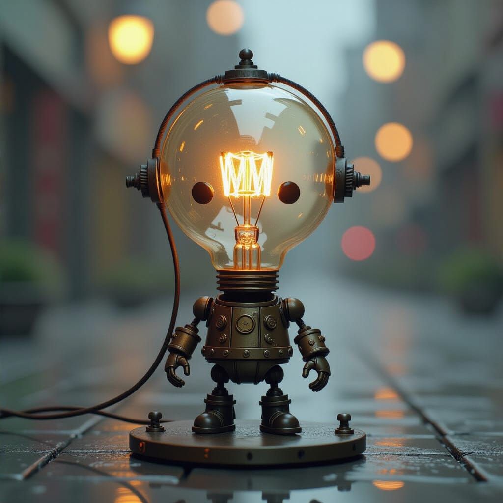 Kawaii Chibi Wire Figurine with Lightbulb Head