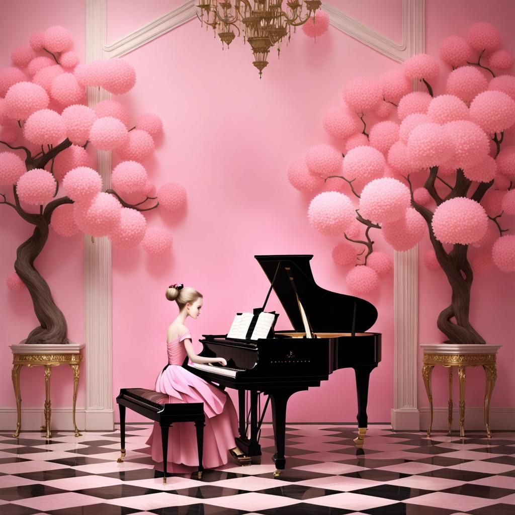 Elegant Woman at Piano in Dark Fantasy Style