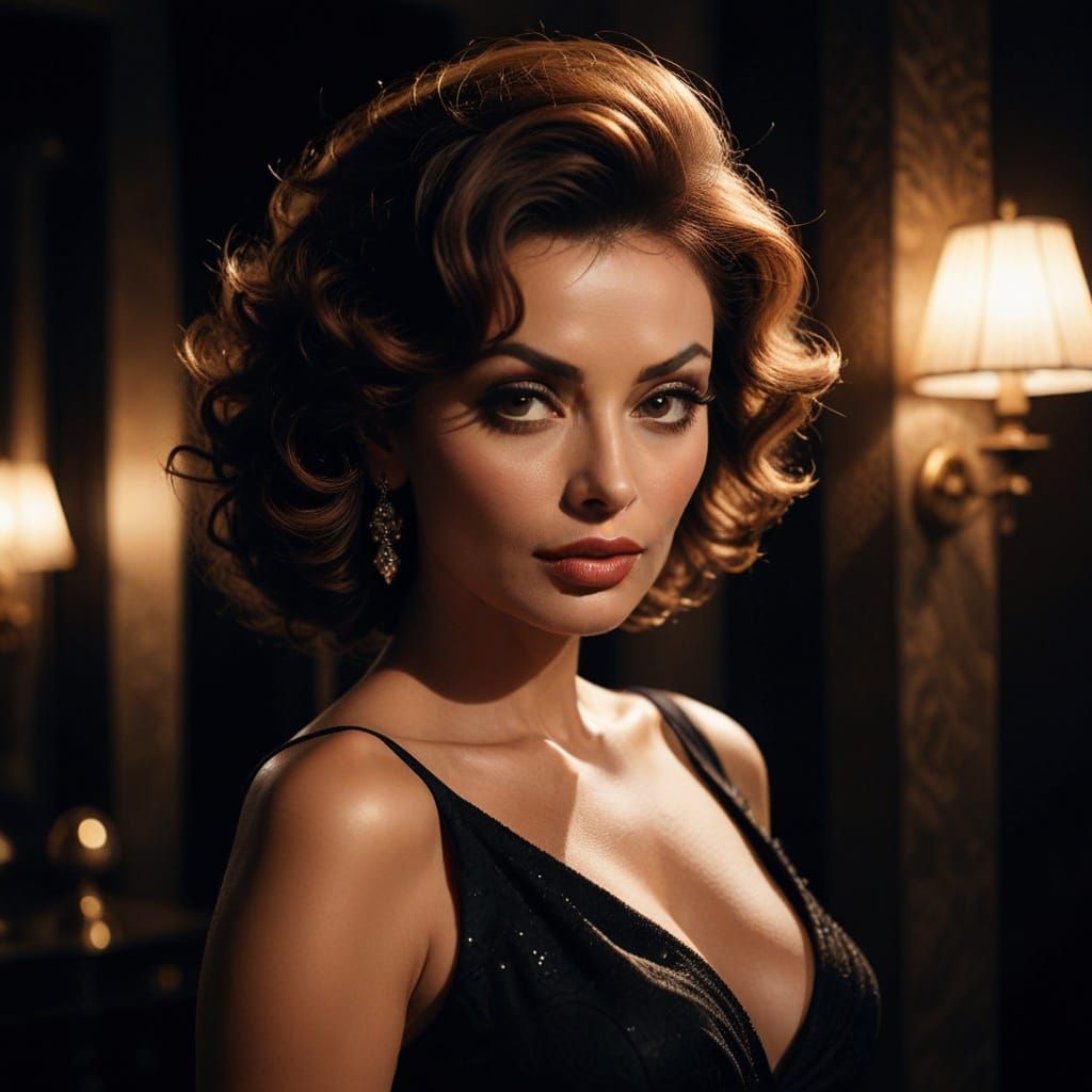 Classic Hollywood Femme Fatale in Film Noir Style