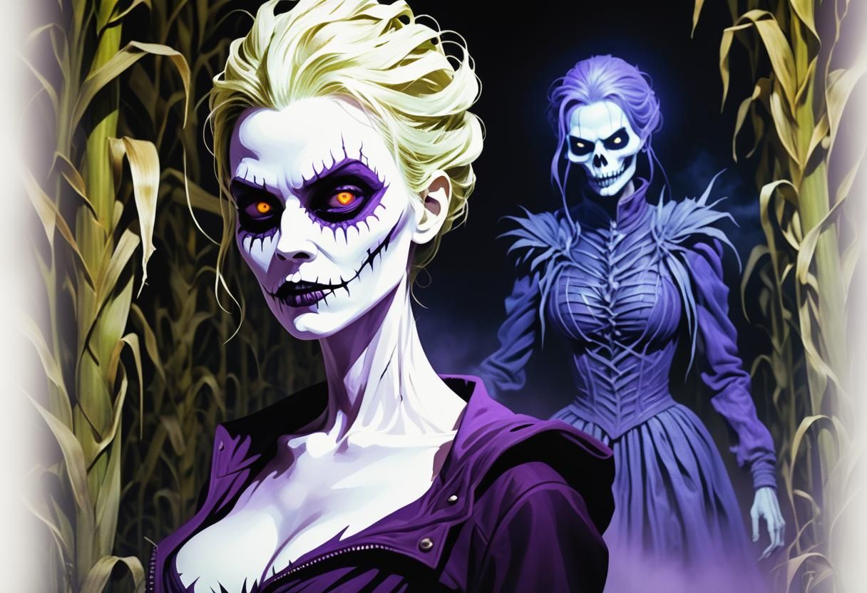 Haunted Corn Maze: Spectral Banshee in Dark Fantasy Art