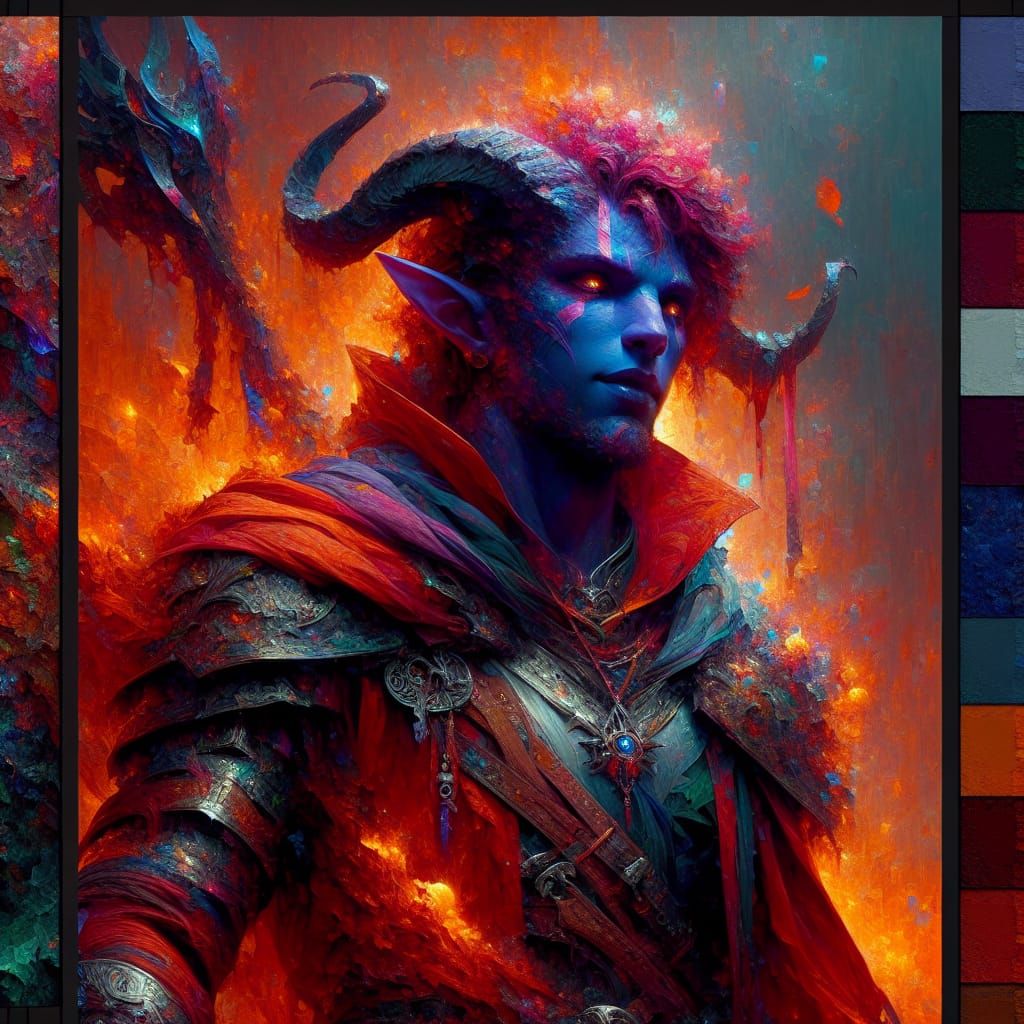 Tiefling Barbarian Warlock: Vivid Matte Painting in 8K