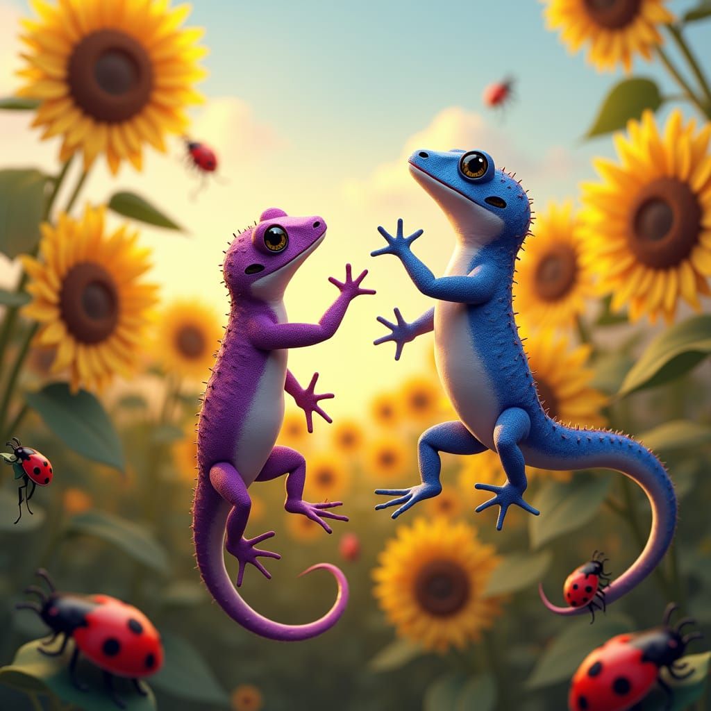 Dancing Geckos in a Sunflower Field