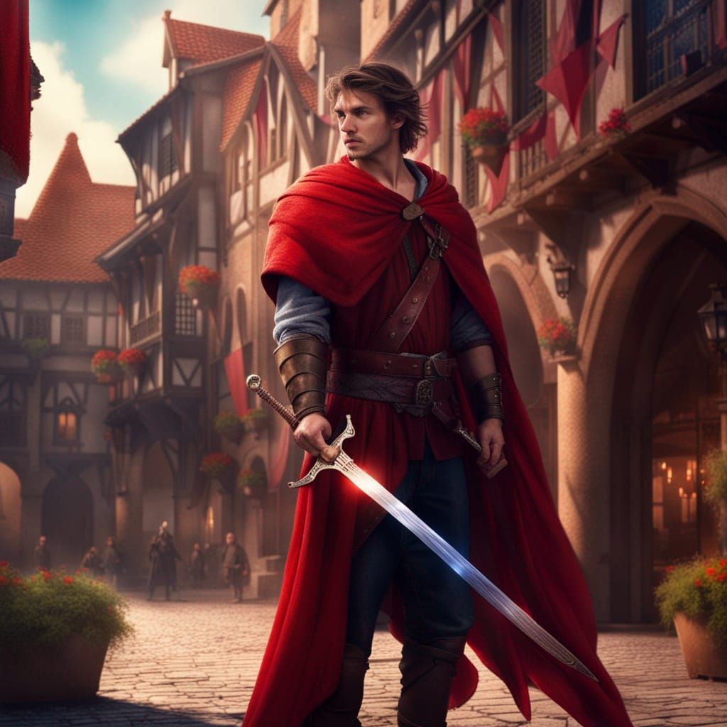 Young Knight in Medieval Town Square