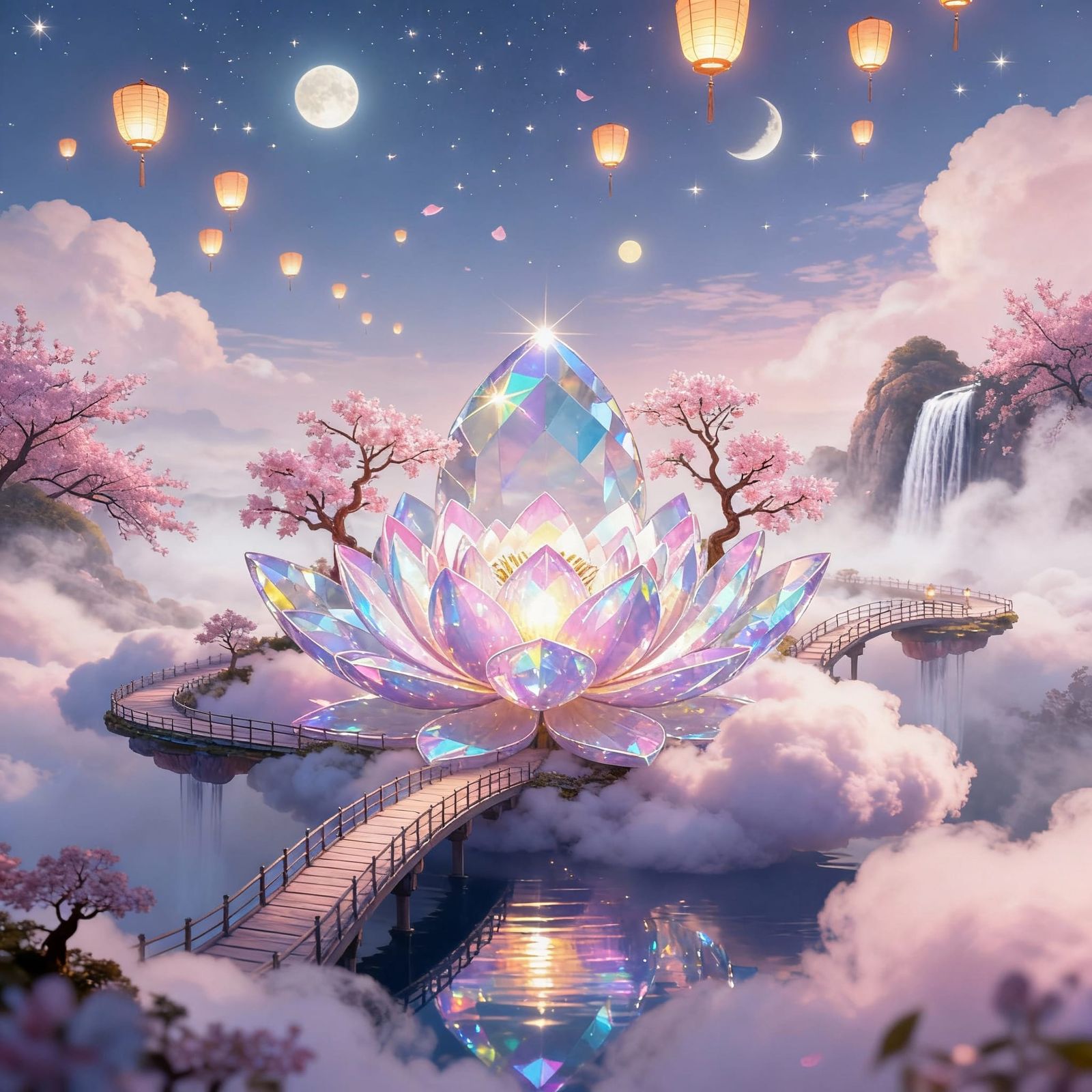 Iridescent Crystal Lotus in Ethereal Dreamscape