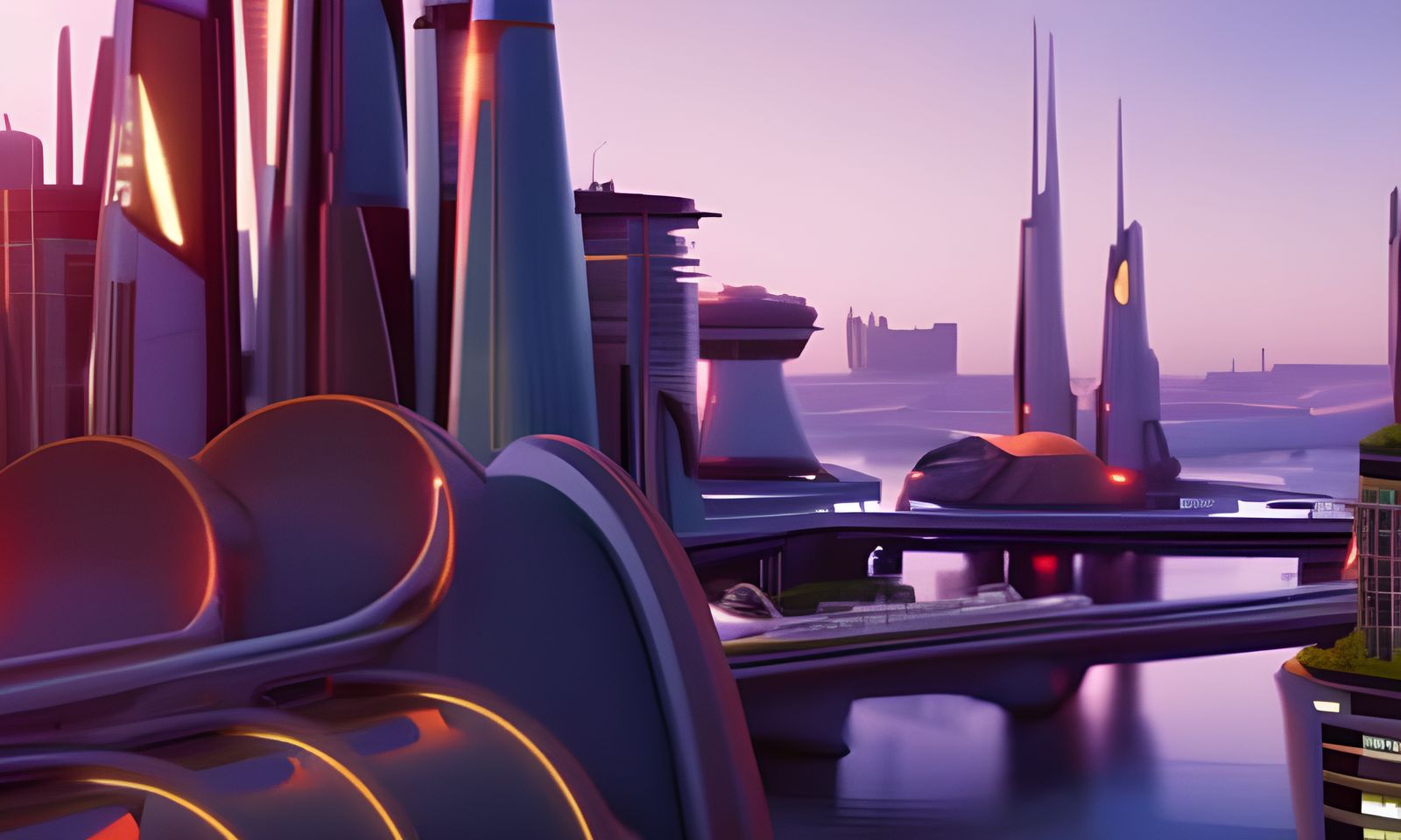 Futuristic Seaport City in Cyberpunk Retrofuturism