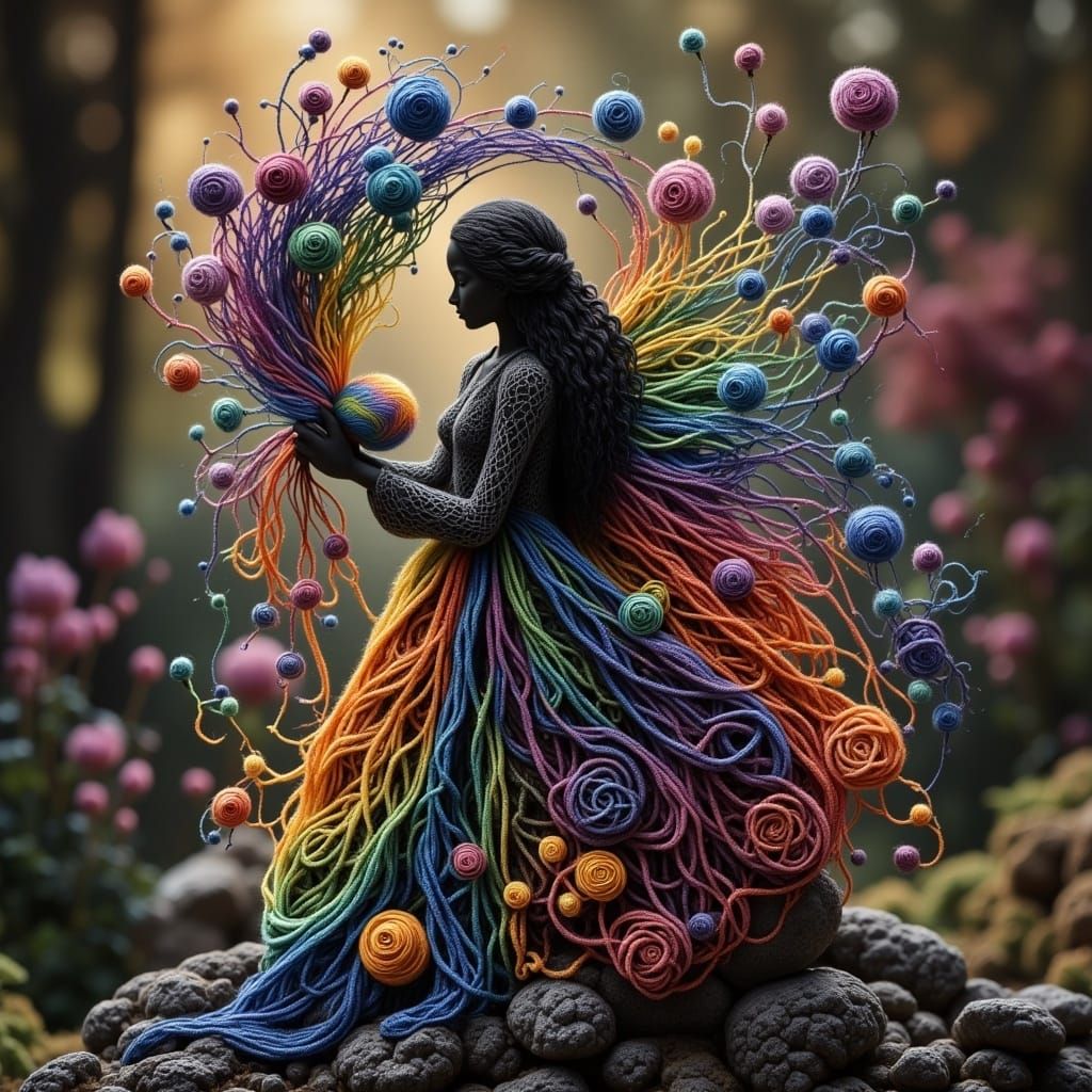 Ethereal Goddess Unravels Fate in Vibrant Felted Wool