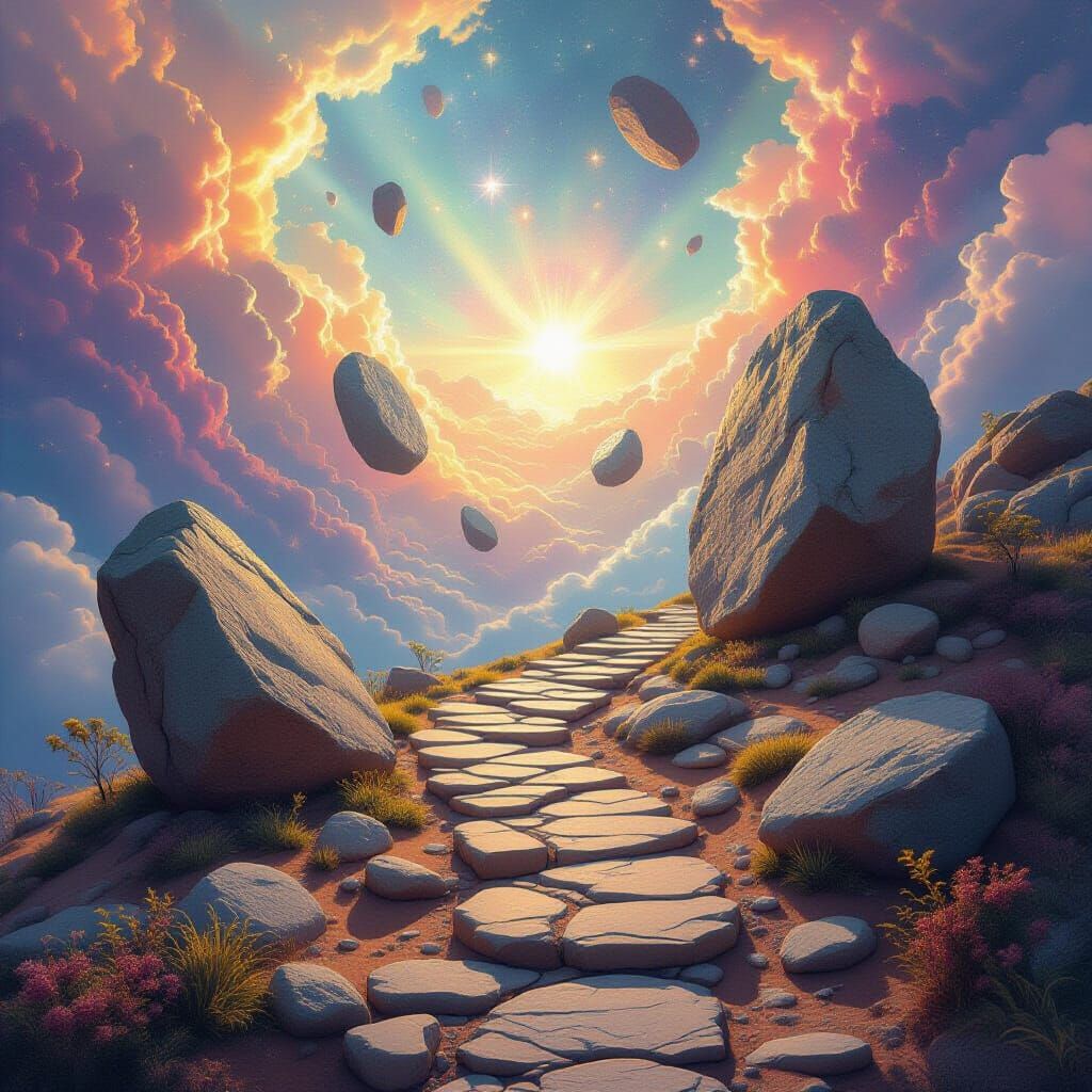 Floating Stone Path to Celestial Expanse in Astral Style