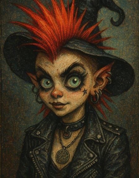 Punk Witch with Luminous Eyes: Fantasy Digital Art