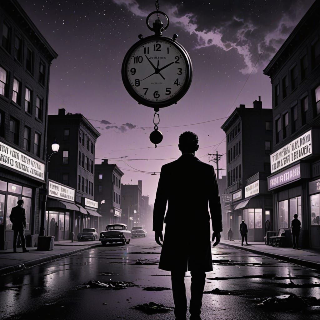 Surreal Man in Black in Retro Noir Style