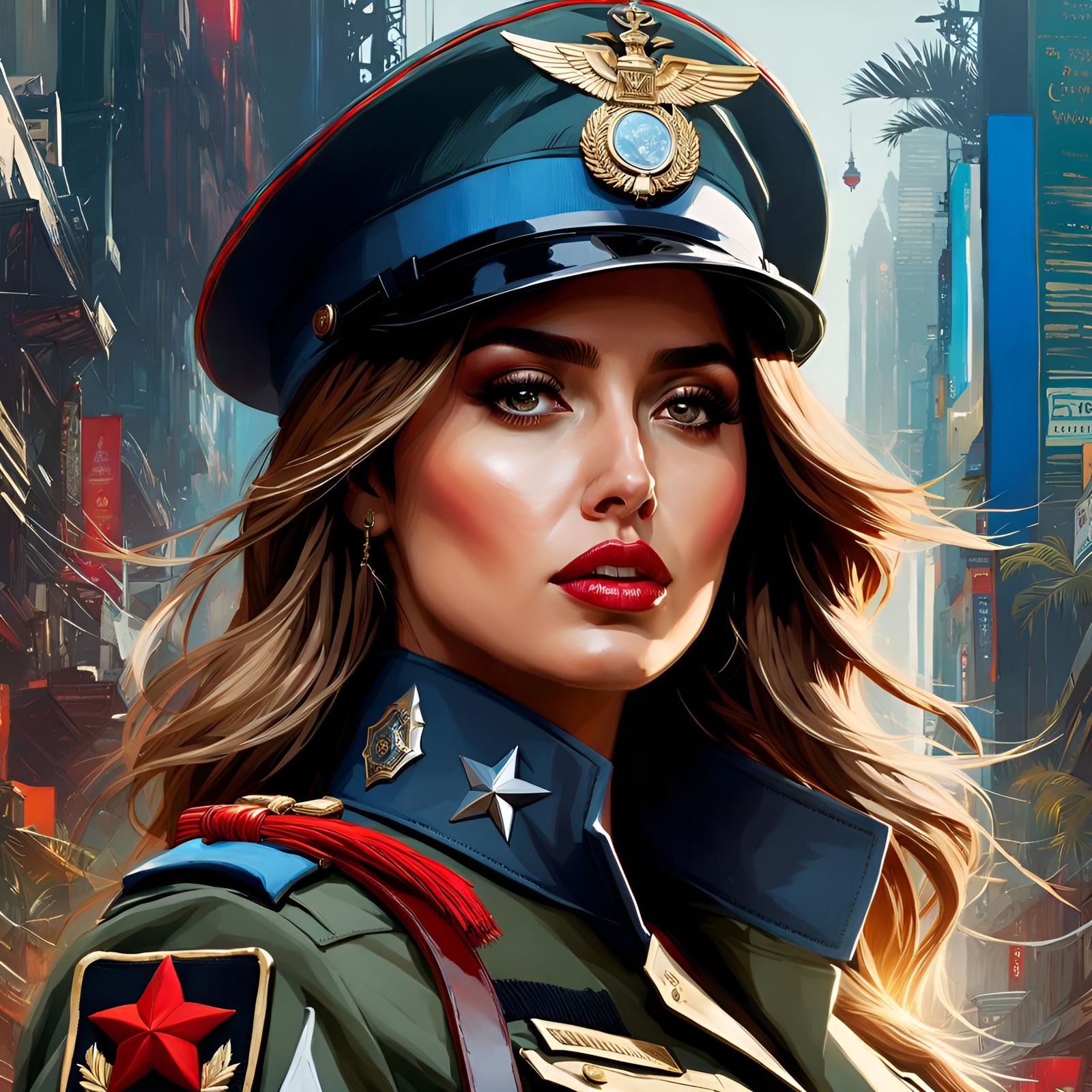 Portrait of Soldier Woman in Illustrative Style