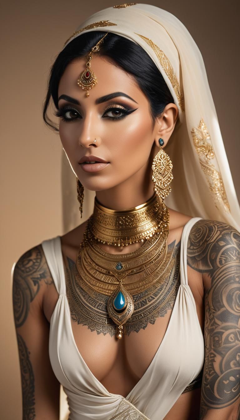 Arabian Woman Portrait with Egyptian Tattoos